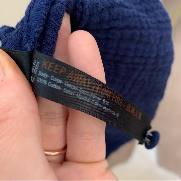 [Anthropologie] Navy Blue Puff Sleeve Brushed Cotton Short Sleeve Dress - Picture 8 of 9